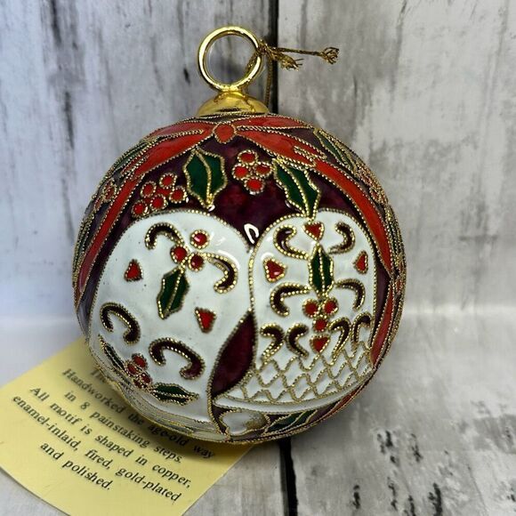 Chinese Cloisonné Copper Enamel inlaid Gold plated Christmas Ornament NEW - Picture 4 of 8